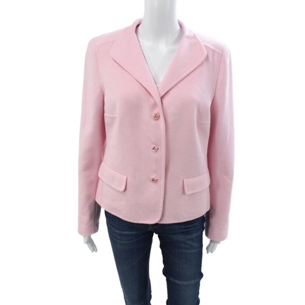 Escada Women Basic Jacket Pink Button Long Sleeve Wool Blend Size 42